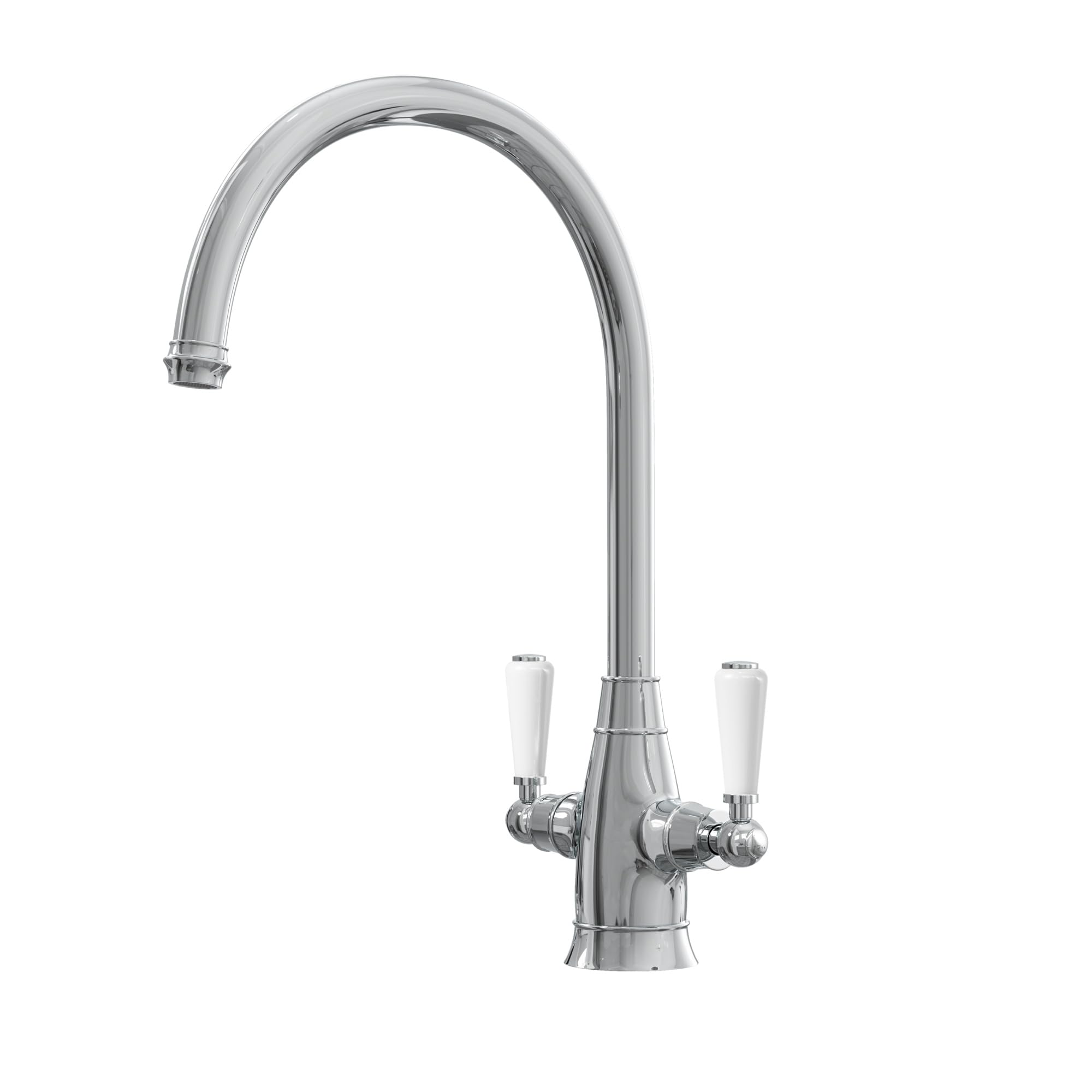 Liquida Silver Os51ch Chrome Swan Neck Twin Lever Traditional Kitchen Mixer Tap