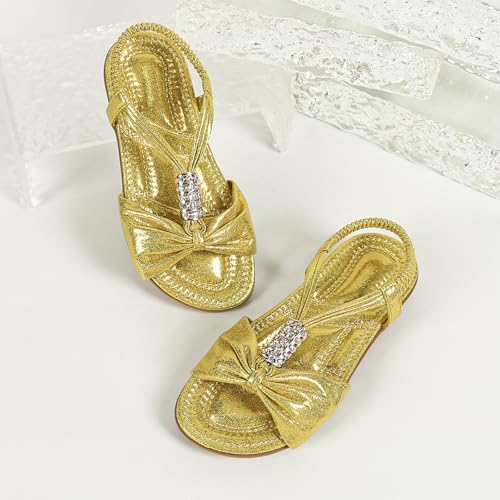Image of Toddler Girls Sandals Elastic Strap Comfort Soft Princess Flats Summer Cute Bowknot Summer Shoes