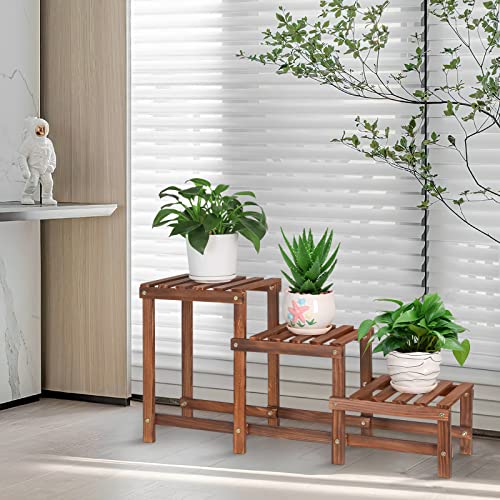 Jotboom Plant Stand 3 Tiers Wood For Indoor Plants, Multiple Flower Shelf Rack High Low Flower Shelves Planter Display Stand Corner Plant Holder Rack For Patio Living Room Balcony #TOP4