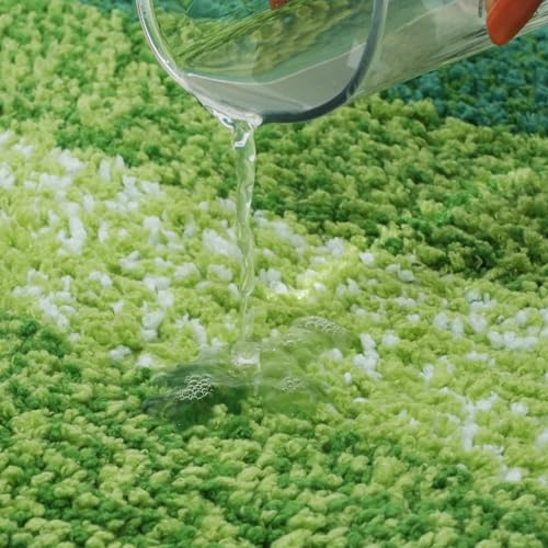 Image of Pano Textured Striped Runner Rug 45x130 cm Green | Anti-Skid, Super Soft & Ultra Absorbent Floor Runner | Quick Dry & Washable Runner for Bathroom, Kitchen, Bedroom & Living Room