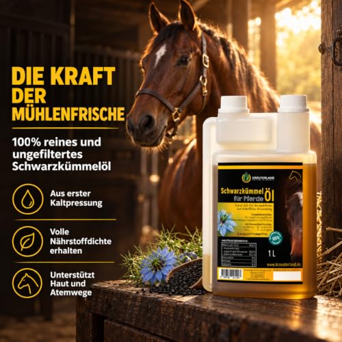 Kräuterland Schwarzkümmelöl für Pferde & Hunde 1Liter in Dosierflasche