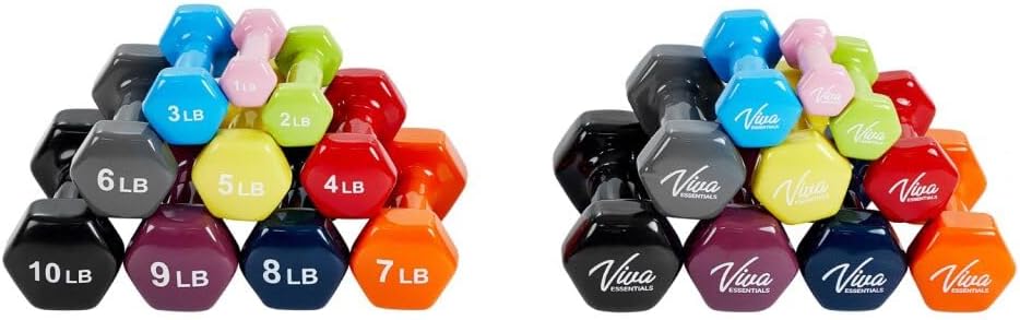 VivaEssentials Vinyl Coated Dumbbells Hand Weight Set 10 Pack (1-10 lbs.)