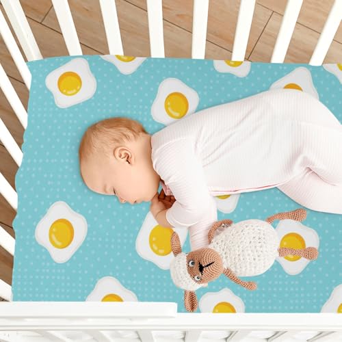Image of Fried Eggs Polka Dots Blue Fitted Crib Sheet for Boys Girls Baby Toddler Fitted Sheet for Crib Mattress,39 x 27 in