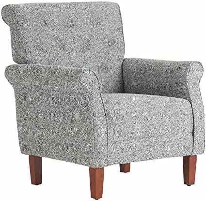 LOVSPATIO Mid Century Modern Button Tufted Sofa Chair,Accent Chenille Fabric Leisure Armchair for Living Room Bedroom Office (Black/White)…