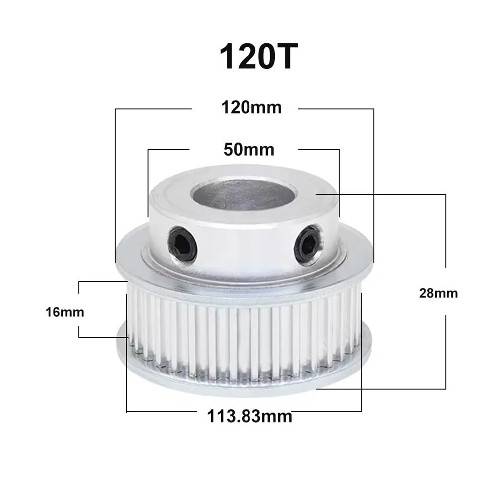 Polea de distribución 80-150T, rueda síncrona de aleación de aluminio, diámetro interior de 8-30mm | 12mm-keyway 4x1.8mm,120 Teeth,16mm (for belt 15mm)
