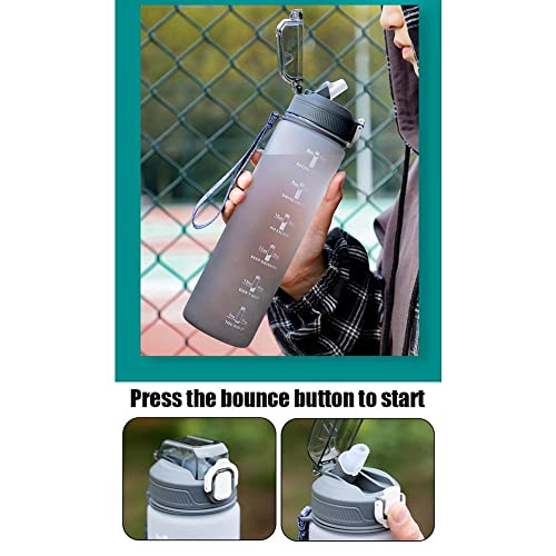 BLOOOK Sportwaterfles 1L, BPA gratis waterfles met stro, plastic drinkfles met tijdmaker, lekvrije draagbare grote waterfles voor buiten, fietsen, sportschool, school en kantoor - Image 3