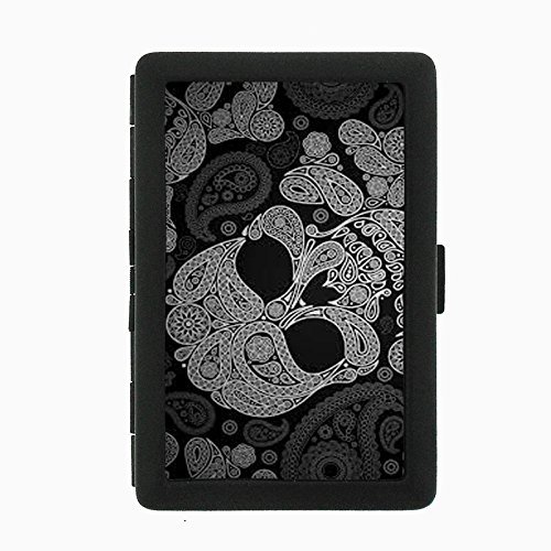 Sugar Skull D2 Black Metal Cigarette Case Day of The Dead Dia De Los Muertos Mexican Folk Art