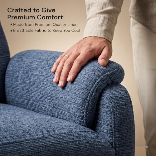 Image of DROGO Serenza Electric Motorised Recliner Sofa Chair 1 Seater for Home with Remote Control, Premium Mesh, Side Pocket, Padded Body, Cushion Armrest & Sturdy Footrest, 1Yr Warranty (Dark Blue)
