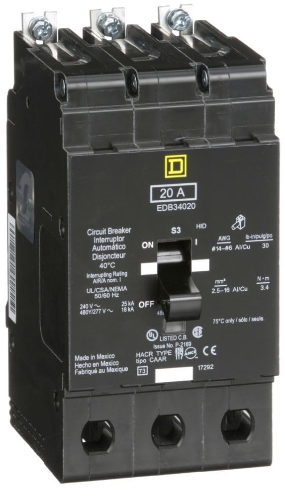 Square D EDB34020 Breaker Bolt in 20AMP 3POLE 480Y/277VOLT AC New