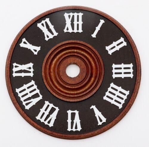 Replacement for Cuckoo Clock Dial 3 1/2" Diameter Brown Wood with White Numerals New 90 mm