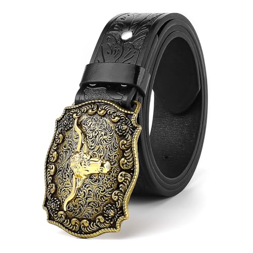 Image of GUSTAVE Belts for Men Western Cowboy PU Leather Men Belt Waist Engraved Waist Belts for Jeans 120cm /47in