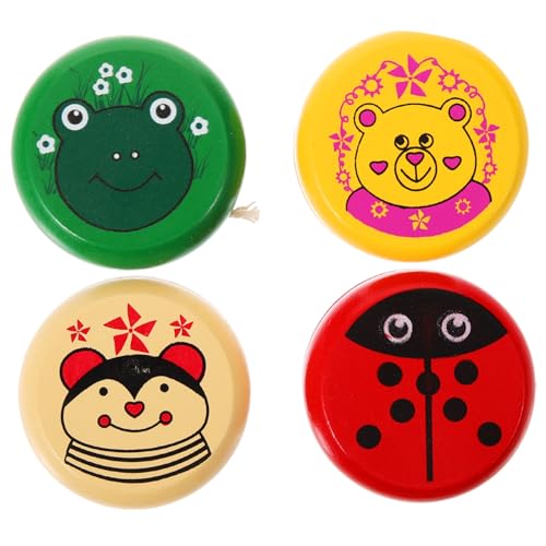 FOYTOKI 4pcs Wooden Yo-yo Toys for Boys and Girls Colorful Cartoon Design Educational Yoyo Balls for Boys and Girls Random