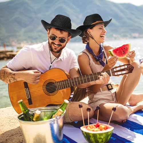 Image of JaGely 12 Pcs Straw Cowboy Hats for Women Men, Wide Brim Summer Hat Bulk Sun Protection for Western Themed Party