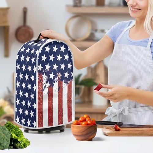 Image of Talayituse Star American Flag Print Blender Dust Cover, 4th of July Fingerprint Protection Cover for Stand Mixer or Coffee Machine, Home Kitchen Appliance Covers for Stain Dust Resistant Supplies