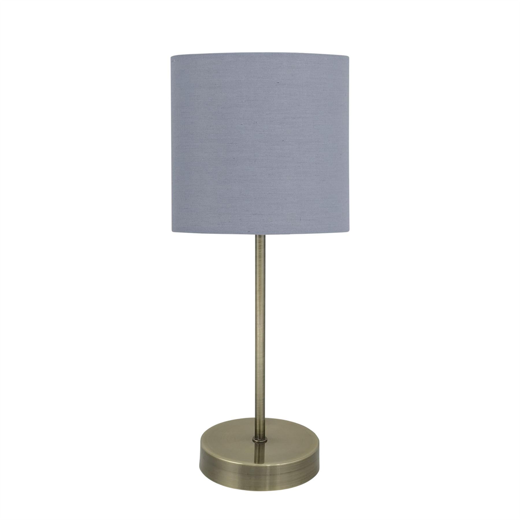 Firstchoicelighting Grey Cotton Antique Brass Table Lamp Or Bedside Light, Modern Design, Fabric Shade, Height 35Cm, Led Compatible