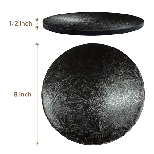 Image of Cakebon Round Cake Boards - Sturdy 1 /2 Inch Thick Cake Drums - 8 Inch Professional Base para Pastel Fully Wrapped Edges Black 1-Pack