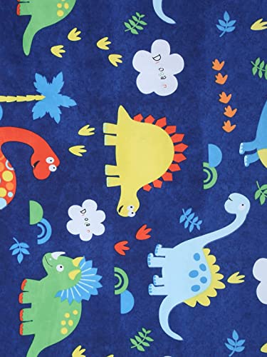 Image of Kids Dinosaurs Design Queen Size Elastic Fitted Bedsheet for Kids Room, Bedroom, Living Room, 90x100 inches, Set of 1 pc of Bedsheet & 2 Pillow Covers, Blue