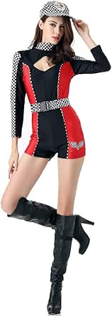 Amazon.com: TOONRAIN Racer Costume Women Speed Race Car Driver Costume ...