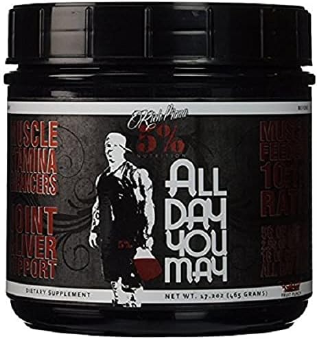 Rich Piana 5% Nutrition All Day You May BCAA & Joint Recovery Drink (Fruit Punch) 17.2oz (465g) 30 Servings