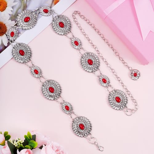 Western Metal Oval Concho Chain Belt for Women Cowgirl Turquoise Waist Chain Belt for Dresses Jeans Western4