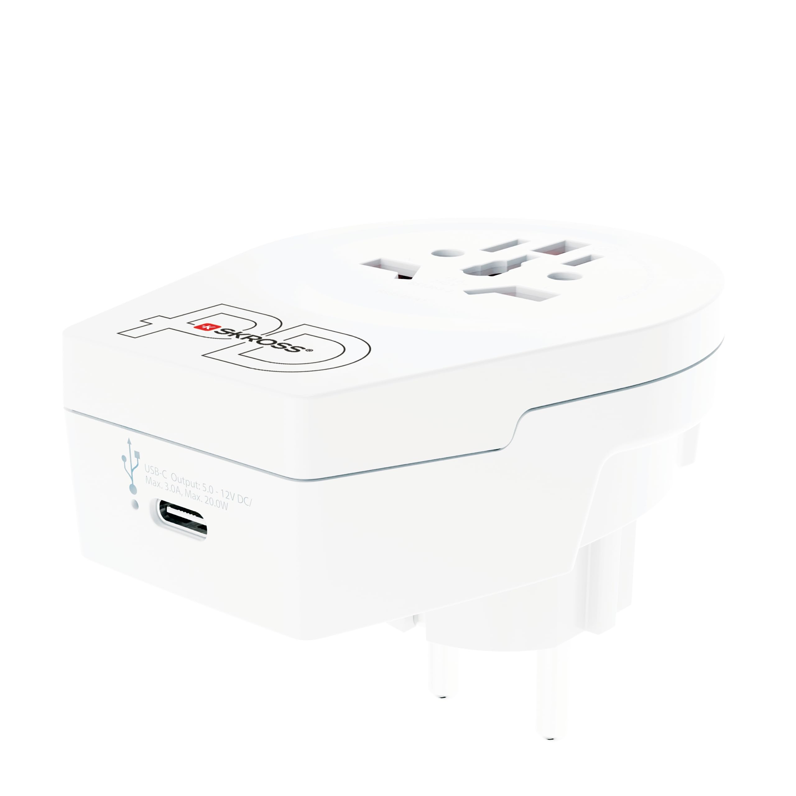 SKROSS - World to Europe USB C20PD - Schuko European Travel Adapter aus Euro, Australien, Großbritannien, USA, Japan, Brasilien und China - USB -Beschichtung C 3A Fast Charger