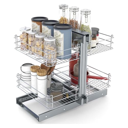 BeoyNot Organizador Extraíble para Esquina Ciega, Organizador de 2 Niveles para Armario de Cocina, Compatible con Apertura Izquierda y Derecha, Organizador de Almacenamiento Deslizable 900mm(35in)