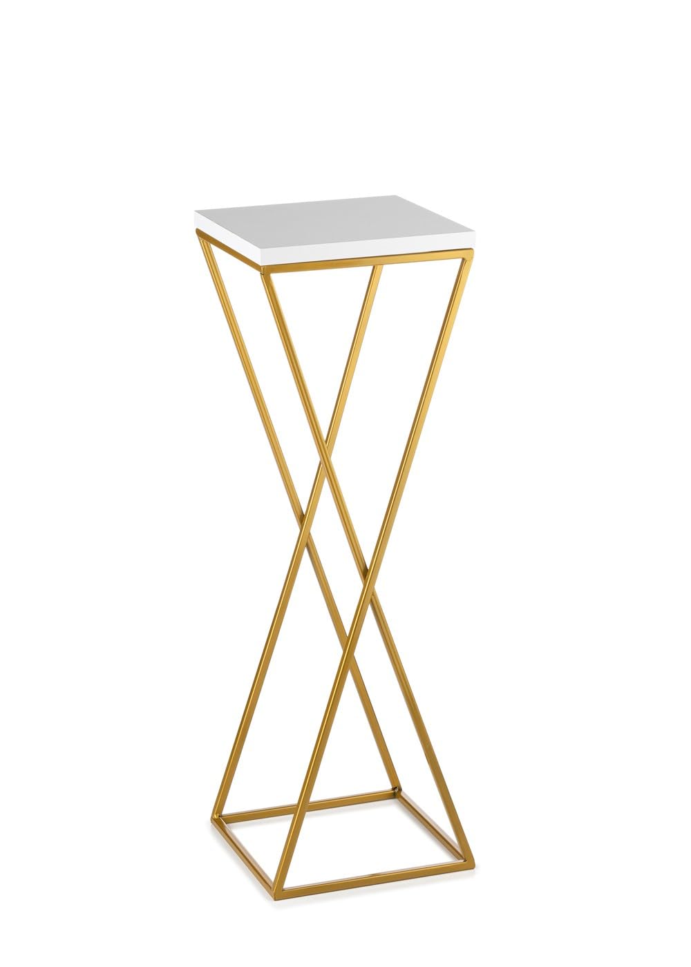Pflanzenständer Metall 70 cm Hoch - Stabiler und Fester Blumenhocker mit Weiß MDF-Platte auf Gold Ständer - Blumenständer zur Dekoration Innenräumen
