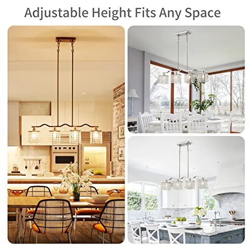Image of WUZUPS Crystal Chandelier 4-Light Linear Raindrop Pendant Ceiling Light Modern Lighting Fixture for Bedroom Dinning Room Bar Kitchen Island, H8.7'' W4.7'' L30.5, E12 Base, Nickel