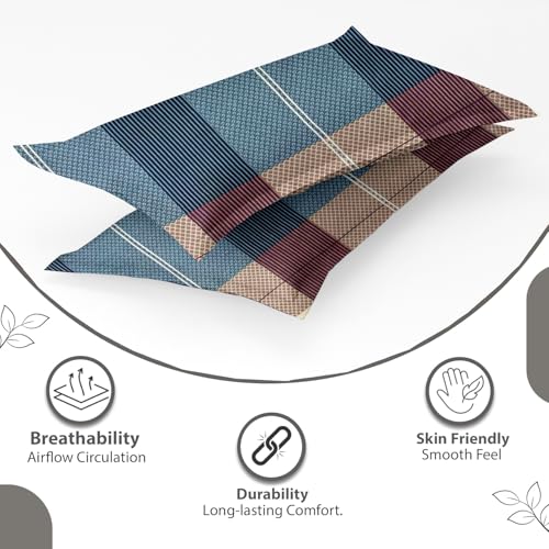 Image of IVAZA Ezyption Cotton Super Soft 240 TC Elastic Fitted All Around Elastic Printed King Size Double Bed Bedsheet with 2 Pillow Cover 72 inch X 78 inch Light Blue
