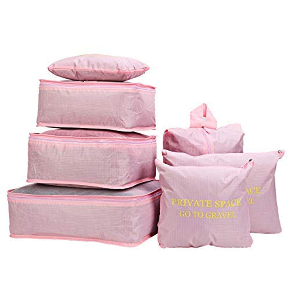 Mulup_uk C-Pink 7Pcs Luggage Organiser Set Compression Pouch Packing Cubes Travel Storage Bags Clothes Suitcase,Pink