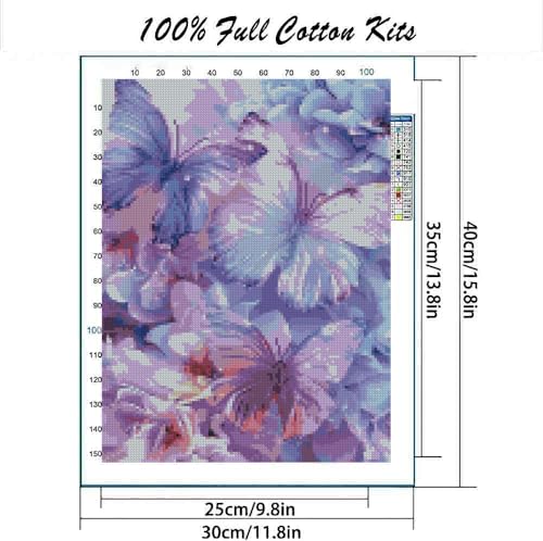 Image of Cross Stitch Kits for Adults - Butterfly Stamped Crossstitching Kits Preprinted 11 Count Cross-Stitch Kit for Beginner, 11CT Prestamped Easy Pattern Needlepoint Kits Crafts for Decor 15.7x11.8 inches
