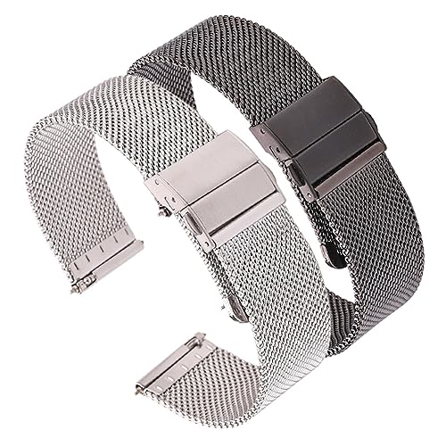 Bracelet montre maille acier inoxydable argent noir boucle déployante