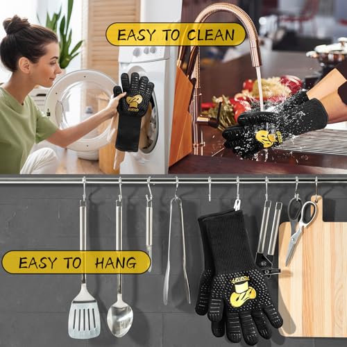 FORTRY Grillhandschuhe Hitzebeständig Bis 800°C，Ofenhandschuhe rutschfest，Backhandschuhe Kochhandschuhe Atmungsaktiv,Feuerfeste Handschuhe Topfhandschuhe Kamin，für Grill BBQ (M-XL)