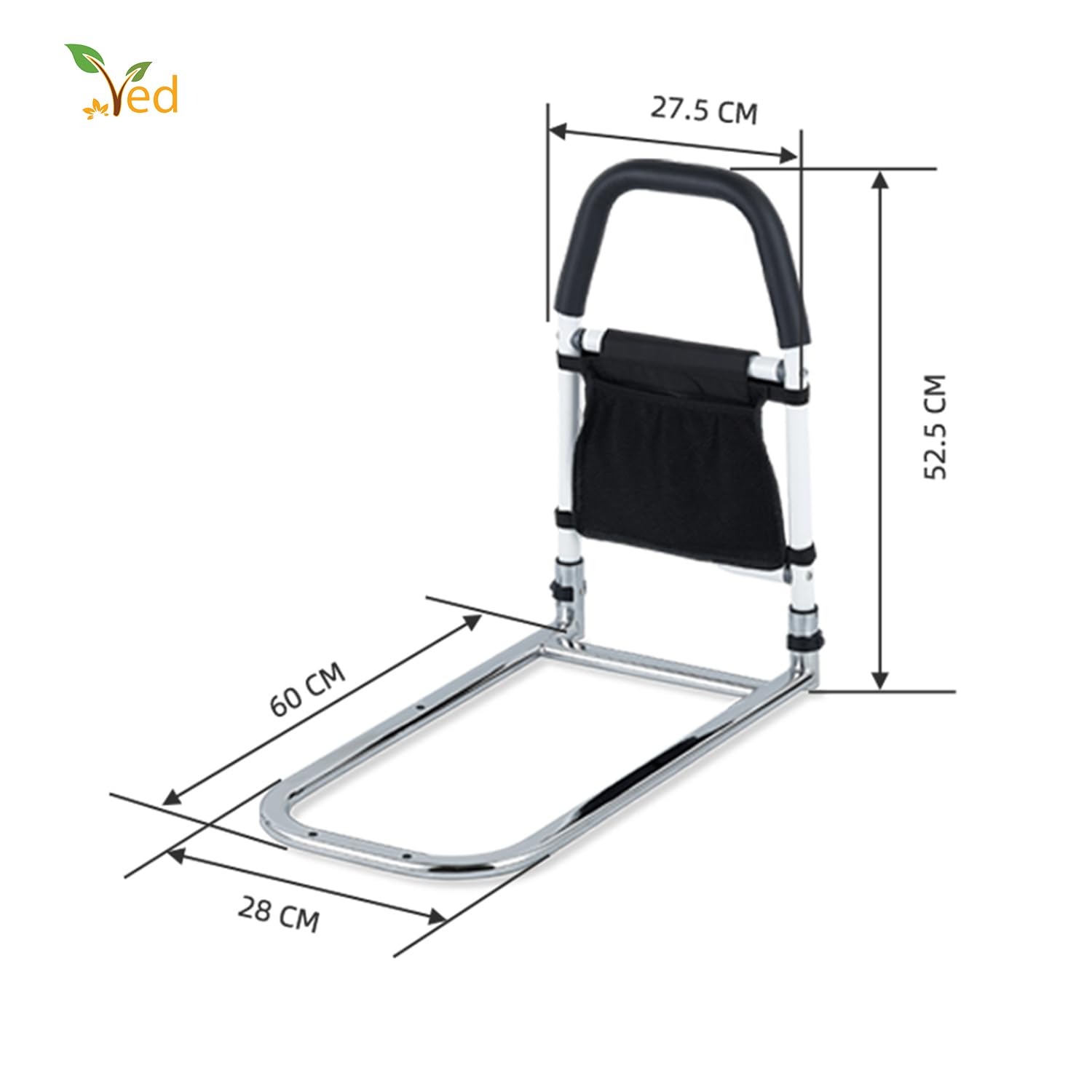 Ved Bed Assist Rail – Corrimano di sicurezza per comodino ad alta resistenza con borsa portaoggetti, supporto anticaduta per anziani, donne incinte e disabili, supporta fino a 330 libbre / 150 kg