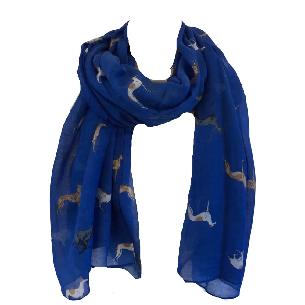 Pamper Yourself Now Women's Royal Blue Scarf With Different Coloured Greyhound, Fantastic Greyhound Gift. (Royal Blue)