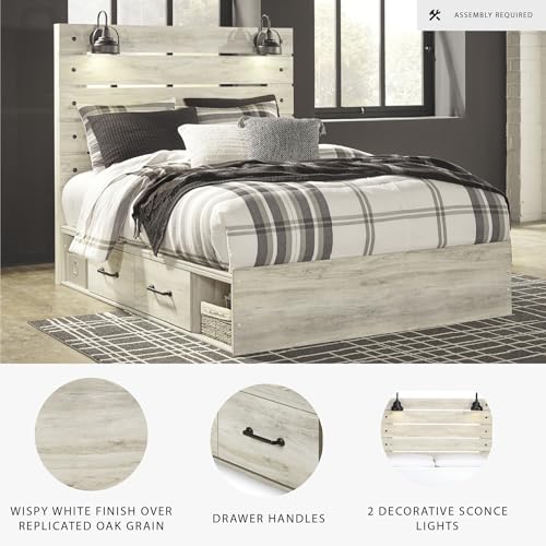 Image of Signature Design by Ashley Cambeck Queen Storage Bed Frame, Platform Bed with Drawers and No Box Spring Needed, Engineered Wood and Decorative Laminate for Master Bedrooms, Whitewash