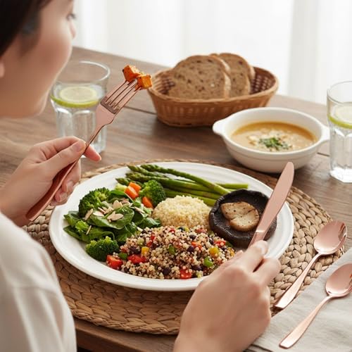 Image of 30 Pcs Rosegold Cutlery Set for Dining Table the Perfect Mirror Polish Hevy Duty Tableware Including Dinner Spoon, Dinner Fork, Dinner Knife, Dessert Spoon & Dessert Fork