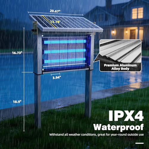 Image of Heavy-Duty Large Solar Bug Zapper Outdoor for 1 /4 Arce with 30W Solar Panel | Aluminum Rechargeable Solar Zapper with High Powered, Waterproof Solar Bug Zapper for Patio Garden Backyard Farm Large Places