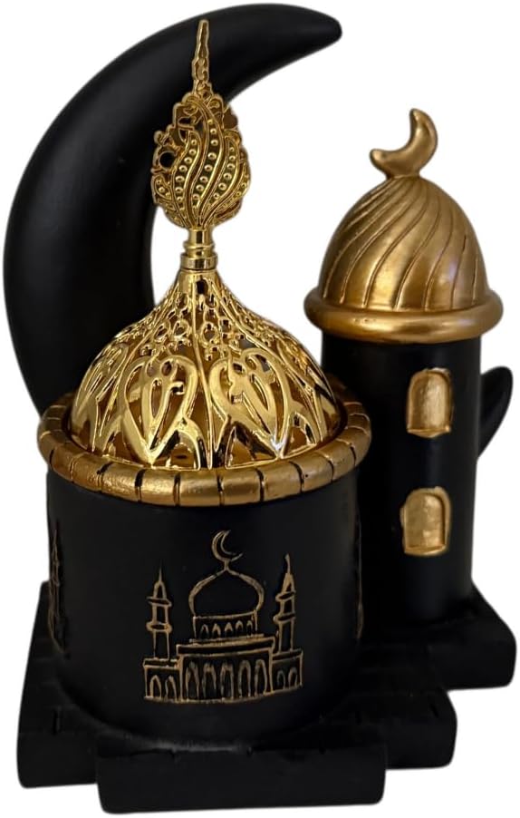 Ramadan Theme Non Electric Bakhoor Burner – Elegant Islamic Decor for Home Fragrance (Black_Home)