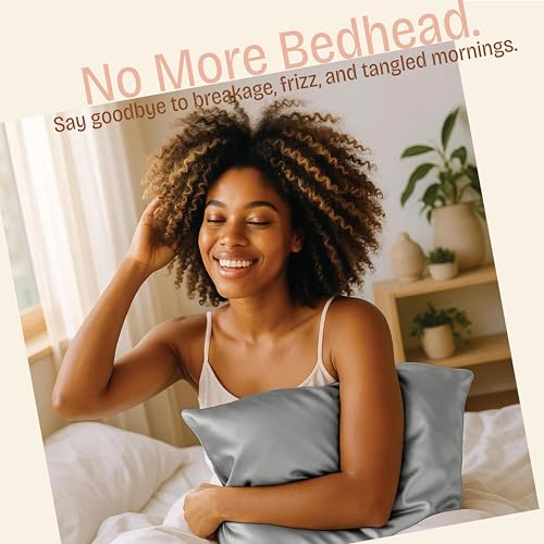 Image of BLISSFORD Satin Pillowcase with Zipper, for Hair and Skin Care, Feels Soft and Cool Like a Silk Pillowcase, Satin Pillow Cases 2 Pack, Slik Pillow Cover, Grey, Queen Size, Set of 2