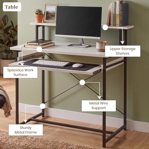 Image of Callas ST-25 DeskMate Pro Engineered Wood Study Desk | 90x54x94.5 cm | Sliding Keyboard Tray, Monitor Riser Shelf | Metal Frame | Home Office, Gaming & Kids Room (White, ST-25) - 1 Year Warranty