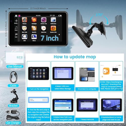 Image of 2025 GPS Navigator for Car Truck RV, North America /EU Dual Map 16G 7 in Touch Screen Car GPS, Support Voice Turn Direction Guidance /Speed and Red Light Warning /Custom Truck Routing (Black)
