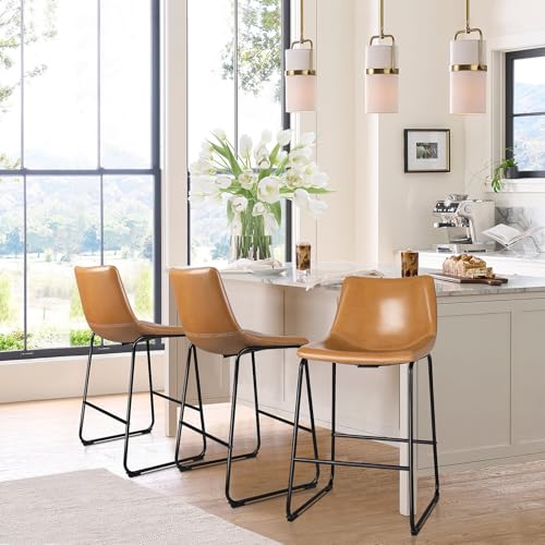 Image of Waleaf 26 Inch Counter Height Bar Stools Set of 3, Faux Leather Bar Chairs