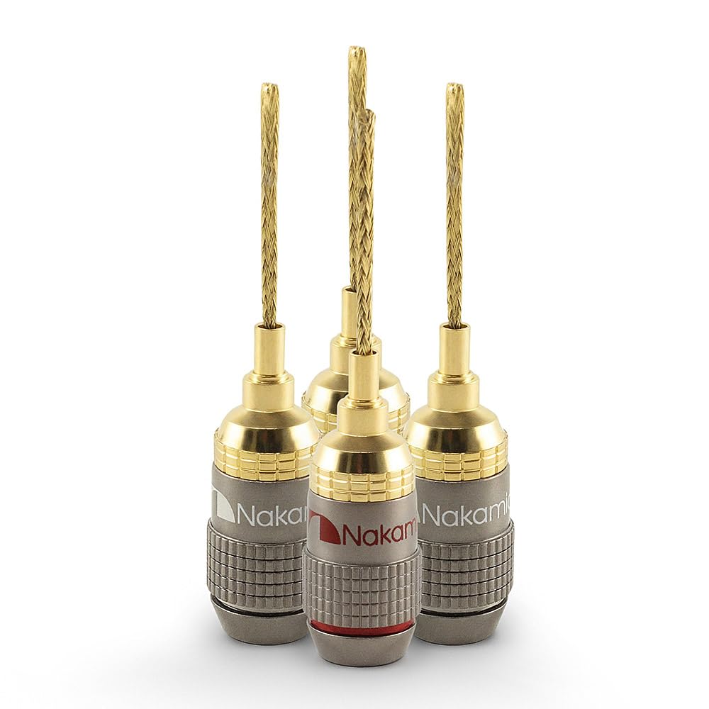 Nakamichi FanLock Wtyczka Pin 2mm Flex Platerowana 24-Karatowym Złotem 10 AWG - 18 AWG Rozmiar 4mm do Głośników, Wzmacniacza Hi-Fi, Kabla Audio, Szybkozłącze, 4 Sztuki (2 Pary)