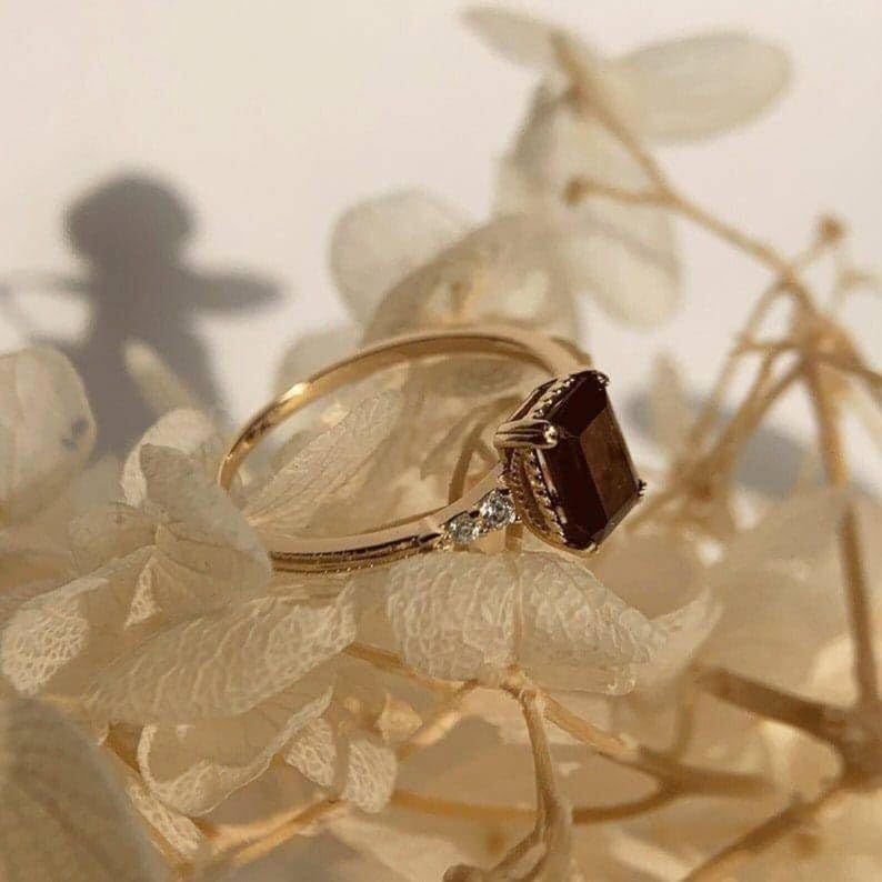 Red Garnet Ring 14K Solid Gold Ring Vintage RIng Engagement ring delicate Ring Bridal Ring promise Ring Mother's day gift for her4