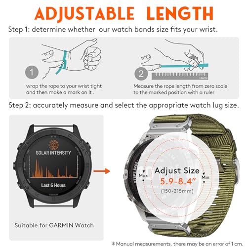 Image of HEMSUT Premium Nylon Watch Band for Garmin Quick Fit Watch - 20 /22 /26mm, Glossy Durable Non-Taper Strap with Tang Buckle Military Strap for Fenix Forerunner Approach MARQ Epix Tactix Quatix D2 Series