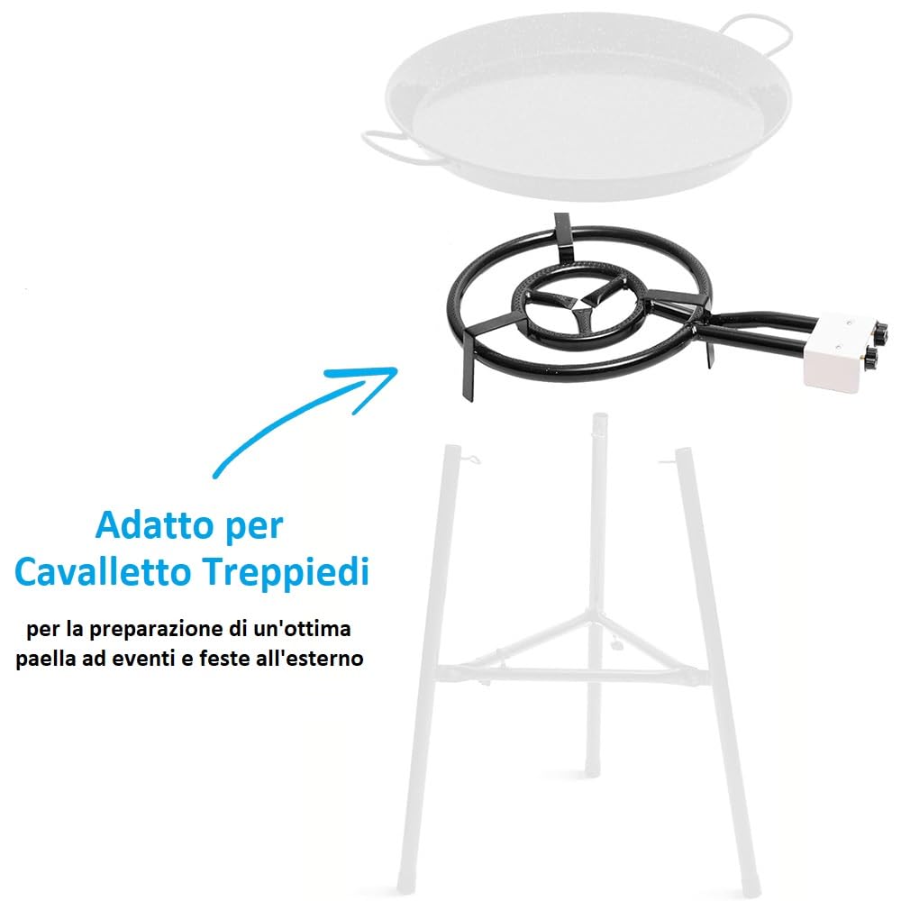 PALUPLUS Bruciatore a Gas per Padelle o Paellera a 2 Fuochi, Diametro 40 cm, Bruciatore in Acciaio Smaltato con Doppio Regolatore di Fiamma, Adatto per padelle da 30 a 60 cm, Potenza 11,4 Kw -4000F