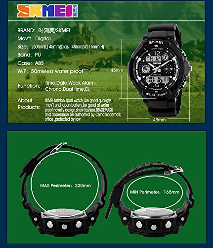 FANMIS Mens Sports Watches Multifunction Dual Time Alarm Stopwatch 50M Waterproof Analog Digital Led Wrist Watch4