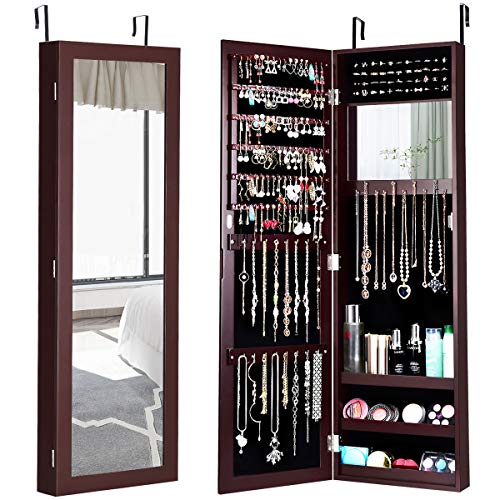 Giantex Jewelry Armoire Cabinet Wall Door Mounted with Full Length Mirror, Jewelry Organizer