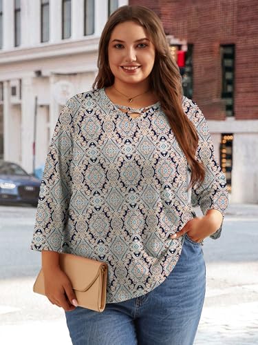 Chulianyouhuo Women's Plus Size Tops 3/4 Sleeve Criss Cross T Shirts V Neck Loose Fit Tee Tunic Casual Blouse 1X-5X2